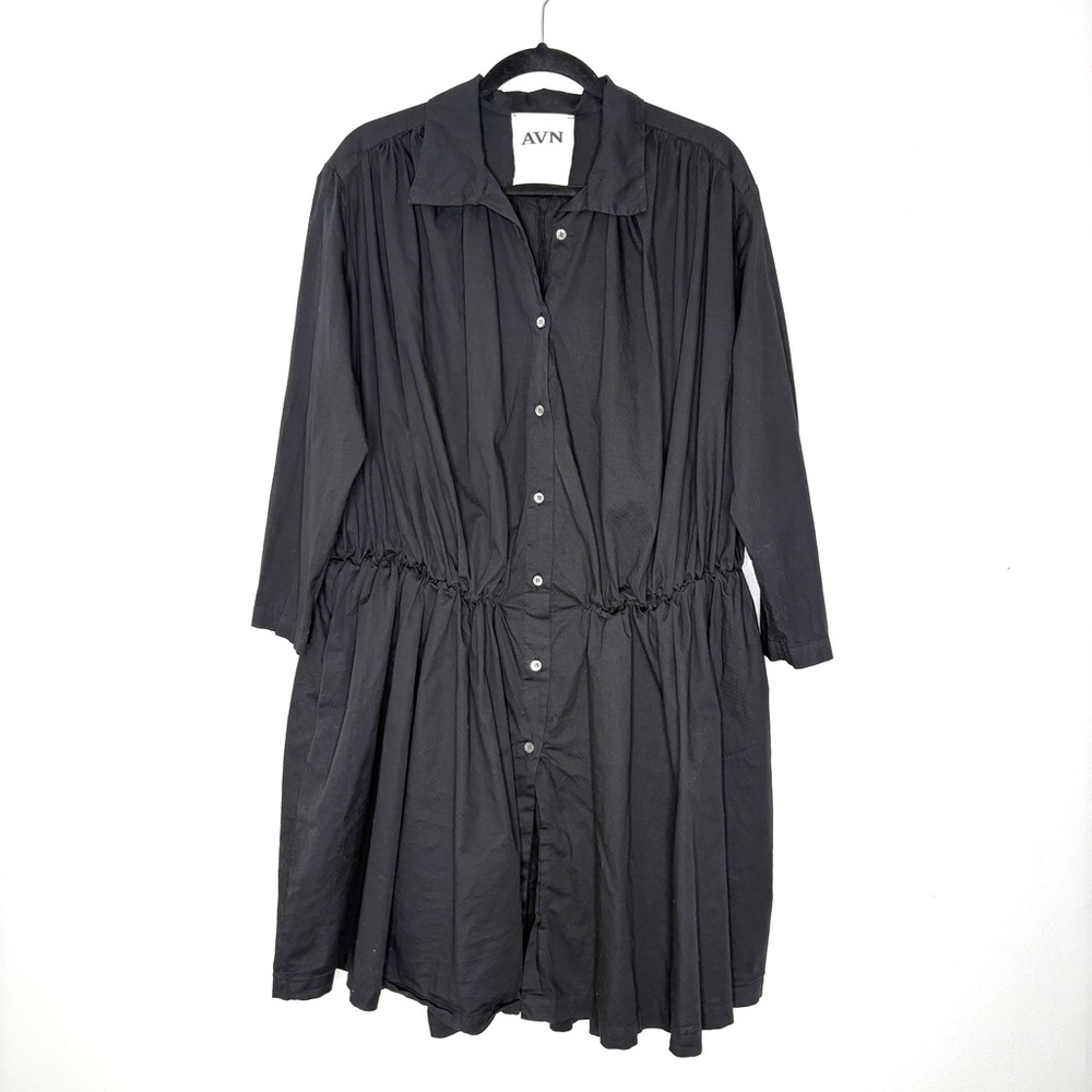 AVN Cotton Shirt Dress Oversized Modern Relaxed Feminine In Black Size IT 40